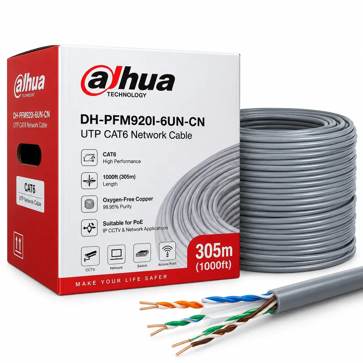 Dahua DH-PFM920I-6UN-CN UTP CAT6 network cable, 305 m box