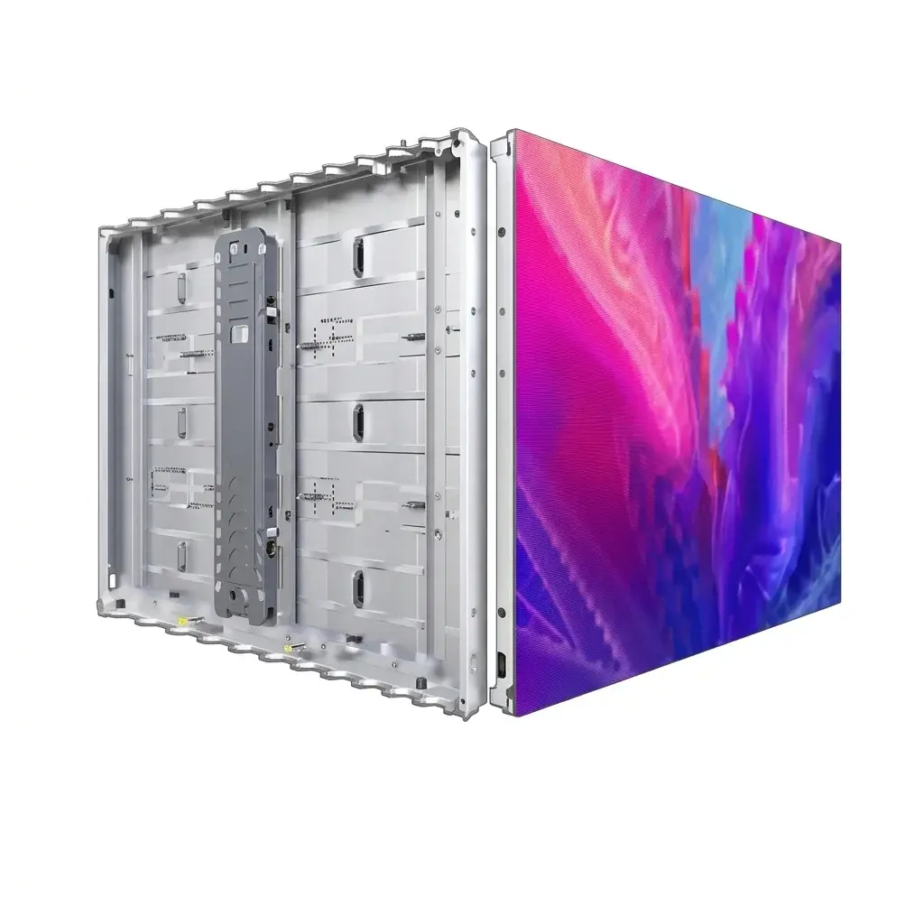 Large-format LED display cabinet, back and front
